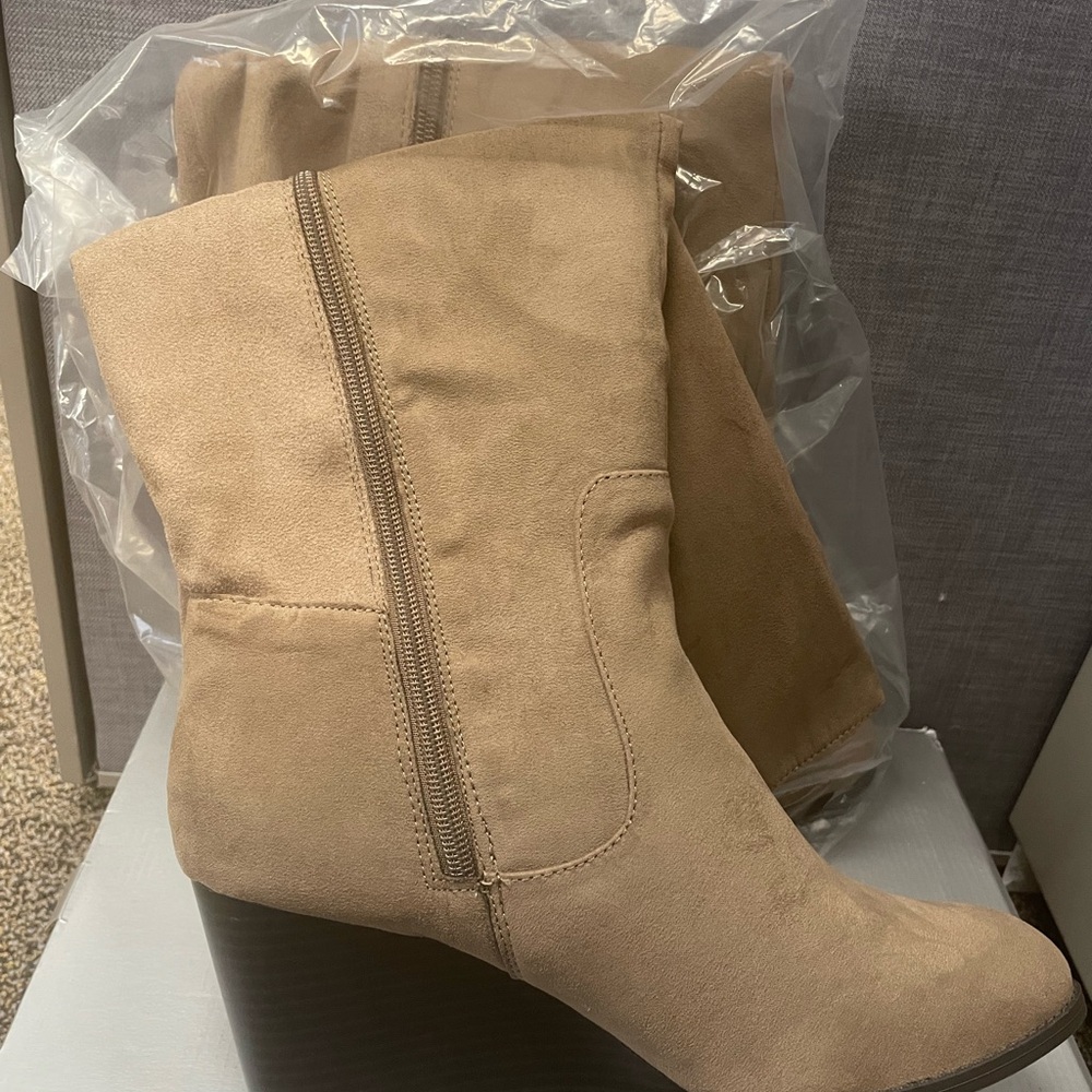 Cloudwalkers Tan Heeled Boots with Wedge